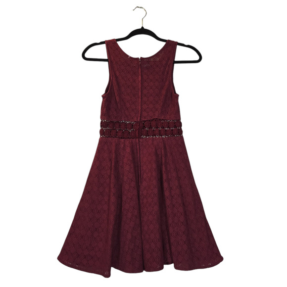 Free People Womens XS Lace Mini Dress Tibetian Red Floral Cut Out Knit Skater - Picture 5 of 15